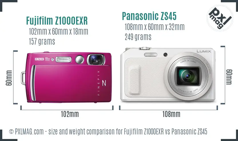 Fujifilm Z1000EXR vs Panasonic ZS45 size comparison Fujifilm Z1000EXR vs Panasonic ZS45 size comparison