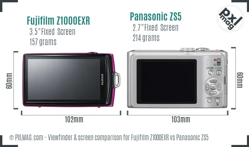 Fujifilm Z1000EXR vs Panasonic ZS5 Screen and Viewfinder comparison