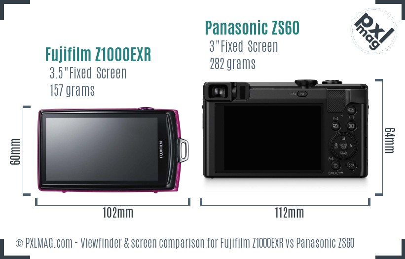 Fujifilm Z1000EXR vs Panasonic ZS60 Screen and Viewfinder comparison