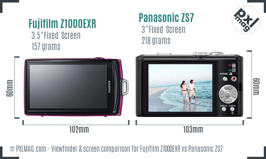 Fujifilm Z1000EXR vs Panasonic ZS7 Screen and Viewfinder comparison