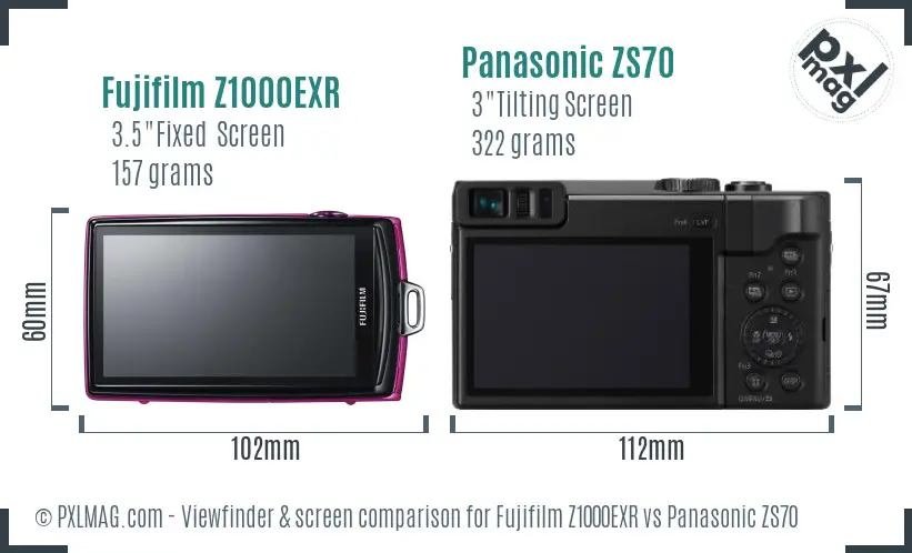 Fujifilm Z1000EXR vs Panasonic ZS70 Screen and Viewfinder comparison