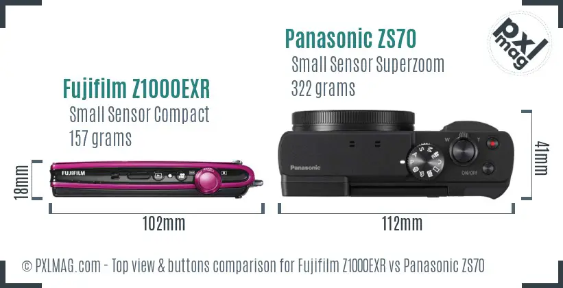 Fujifilm Z1000EXR vs Panasonic ZS70 top view buttons comparison