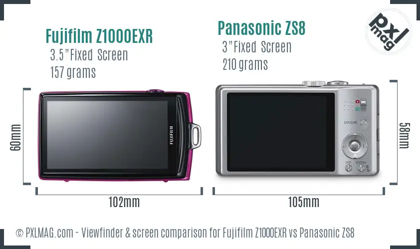 Fujifilm Z1000EXR vs Panasonic ZS8 Screen and Viewfinder comparison