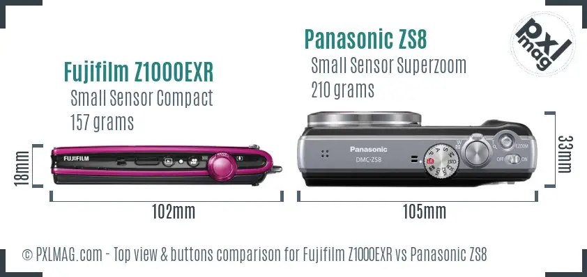 Fujifilm Z1000EXR vs Panasonic ZS8 top view buttons comparison