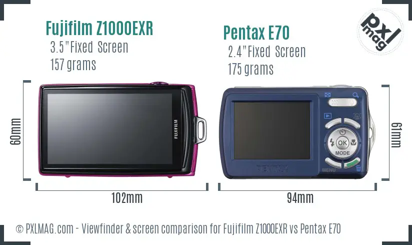 Fujifilm Z1000EXR vs Pentax E70 Screen and Viewfinder comparison