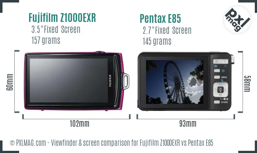 Fujifilm Z1000EXR vs Pentax E85 Screen and Viewfinder comparison