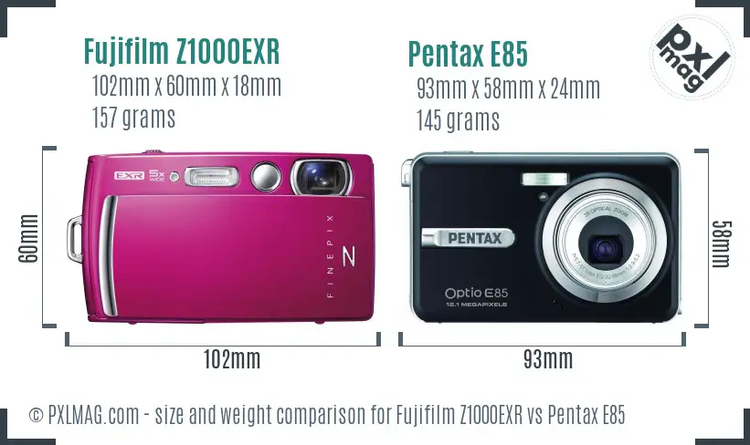 Fujifilm Z1000EXR vs Pentax E85 size comparison
