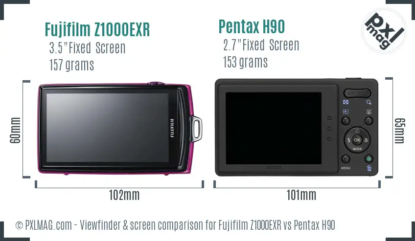 Fujifilm Z1000EXR vs Pentax H90 Screen and Viewfinder comparison