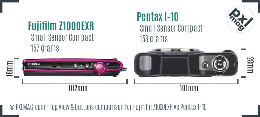Fujifilm Z1000EXR vs Pentax I-10 top view buttons comparison
