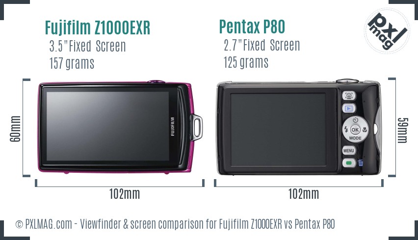 Fujifilm Z1000EXR vs Pentax P80 Screen and Viewfinder comparison