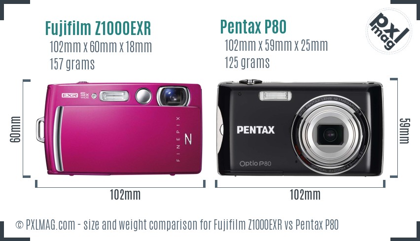 Fujifilm Z1000EXR vs Pentax P80 size comparison Fujifilm Z1000EXR vs Pentax P80 size comparison