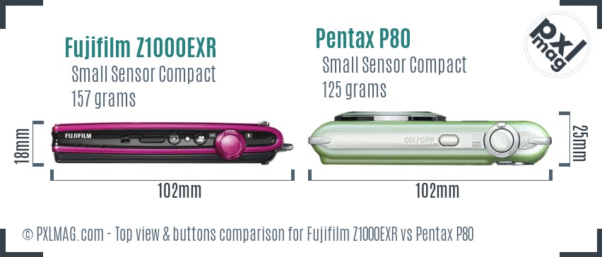Fujifilm Z1000EXR vs Pentax P80 top view buttons comparison