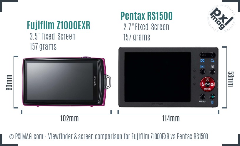 Fujifilm Z1000EXR vs Pentax RS1500 Screen and Viewfinder comparison