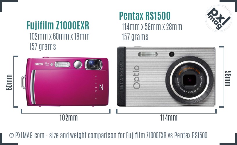 Fujifilm Z1000EXR vs Pentax RS1500 size comparison Fujifilm Z1000EXR vs Pentax RS1500 size comparison