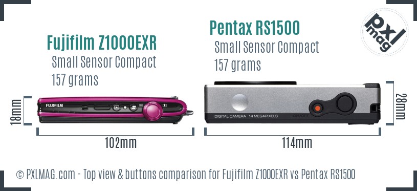 Fujifilm Z1000EXR vs Pentax RS1500 top view buttons comparison