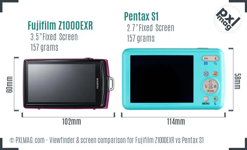Fujifilm Z1000EXR vs Pentax S1 Screen and Viewfinder comparison