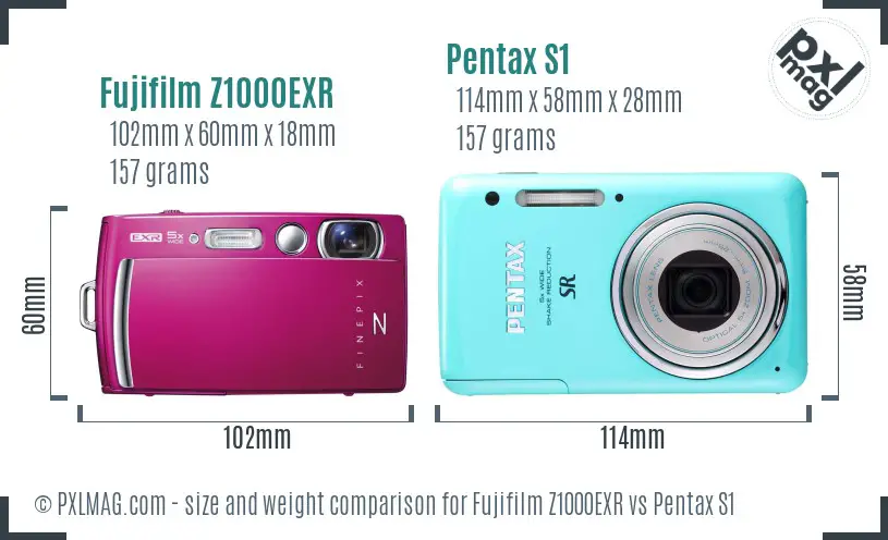 Fujifilm Z1000EXR vs Pentax S1 size comparison