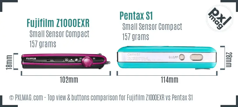 Fujifilm Z1000EXR vs Pentax S1 top view buttons comparison