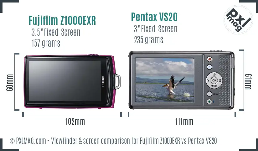 Fujifilm Z1000EXR vs Pentax VS20 Screen and Viewfinder comparison Fujifilm Z1000EXR vs Pentax VS20 Screen and Viewfinder comparison