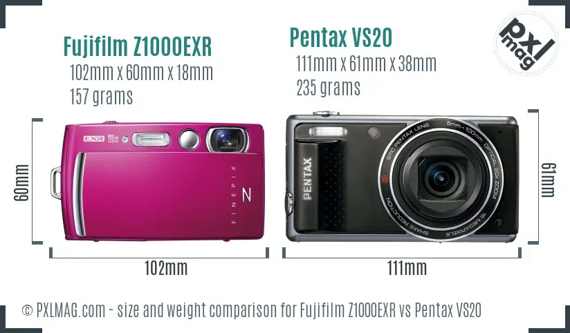 Fujifilm Z1000EXR vs Pentax VS20 size comparison Fujifilm Z1000EXR vs Pentax VS20 size comparison