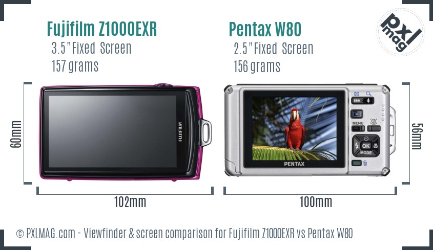 Fujifilm Z1000EXR vs Pentax W80 Screen and Viewfinder comparison
