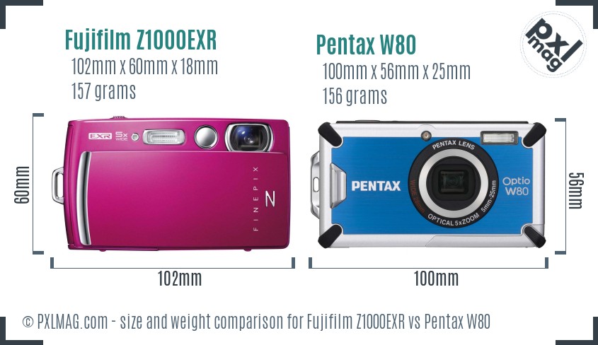 Fujifilm Z1000EXR vs Pentax W80 size comparison Fujifilm Z1000EXR vs Pentax W80 size comparison