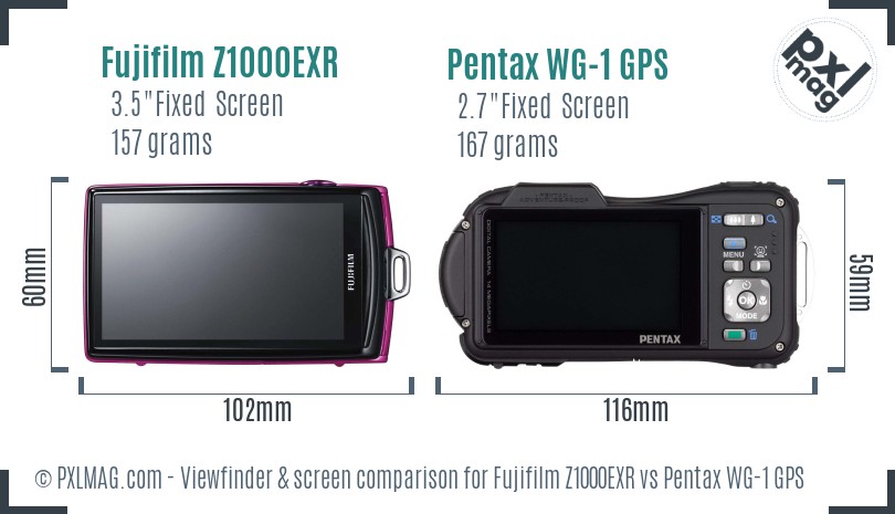 Fujifilm Z1000EXR vs Pentax WG-1 GPS Screen and Viewfinder comparison