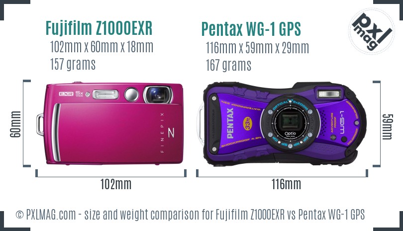 Fujifilm Z1000EXR vs Pentax WG-1 GPS size comparison