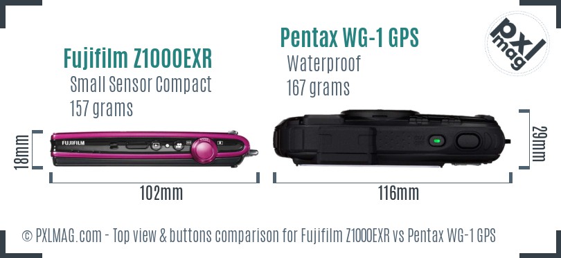 Fujifilm Z1000EXR vs Pentax WG-1 GPS top view buttons comparison
