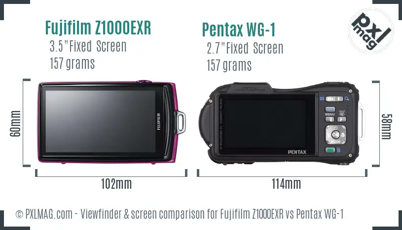 Fujifilm Z1000EXR vs Pentax WG-1 Screen and Viewfinder comparison