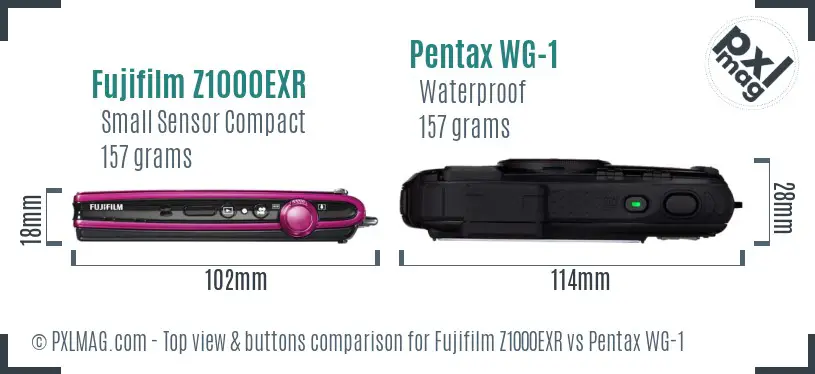 Fujifilm Z1000EXR vs Pentax WG-1 top view buttons comparison