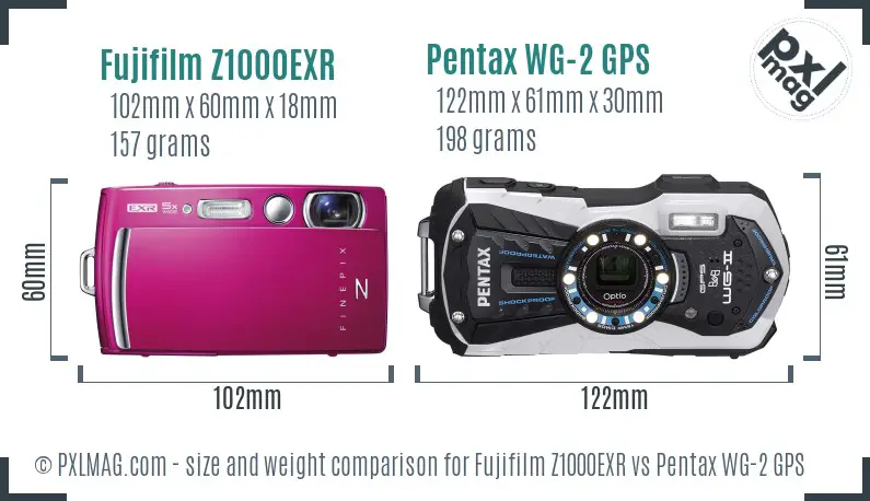 Fujifilm Z1000EXR vs Pentax WG-2 GPS size comparison Fujifilm Z1000EXR vs Pentax WG-2 GPS size comparison