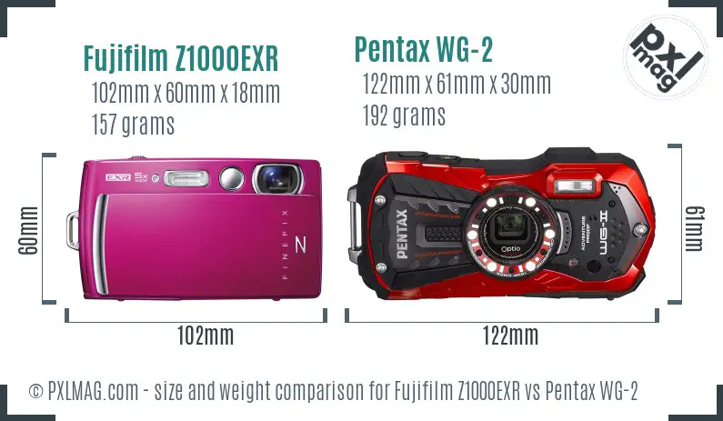 Fujifilm Z1000EXR vs Pentax WG-2 size comparison Fujifilm Z1000EXR vs Pentax WG-2 size comparison