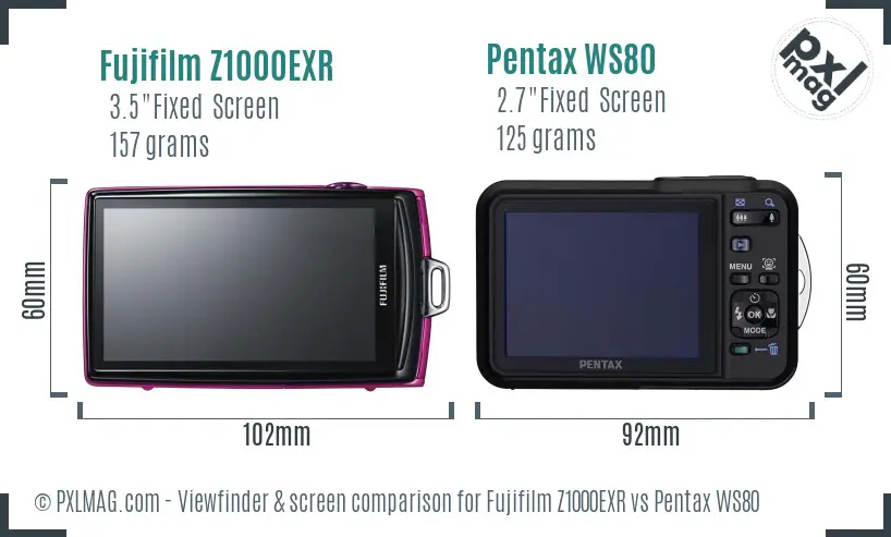 Fujifilm Z1000EXR vs Pentax WS80 Screen and Viewfinder comparison
