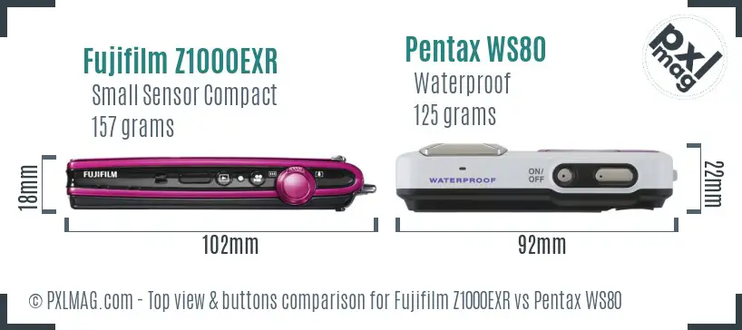 Fujifilm Z1000EXR vs Pentax WS80 top view buttons comparison