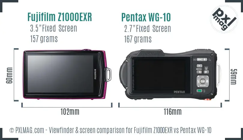 Fujifilm Z1000EXR vs Pentax WG-10 Screen and Viewfinder comparison