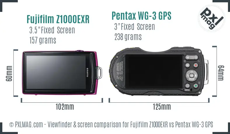 Fujifilm Z1000EXR vs Pentax WG-3 GPS Screen and Viewfinder comparison