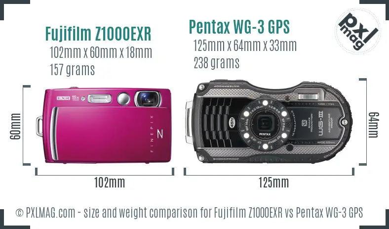 Fujifilm Z1000EXR vs Pentax WG-3 GPS size comparison