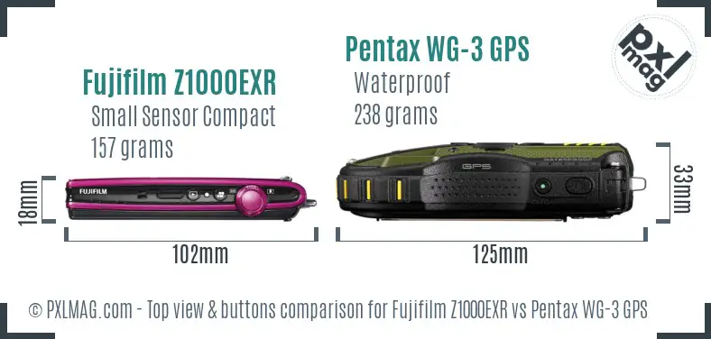 Fujifilm Z1000EXR vs Pentax WG-3 GPS top view buttons comparison