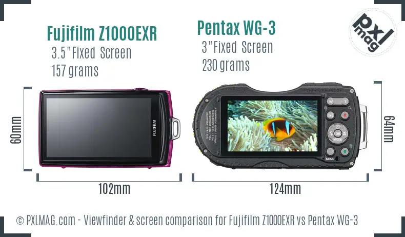 Fujifilm Z1000EXR vs Pentax WG-3 Screen and Viewfinder comparison