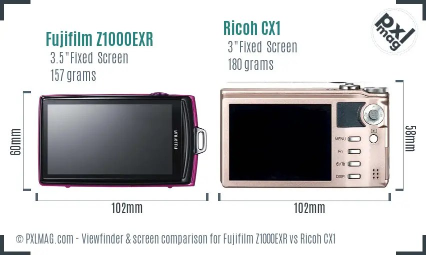 Fujifilm Z1000EXR vs Ricoh CX1 Screen and Viewfinder comparison