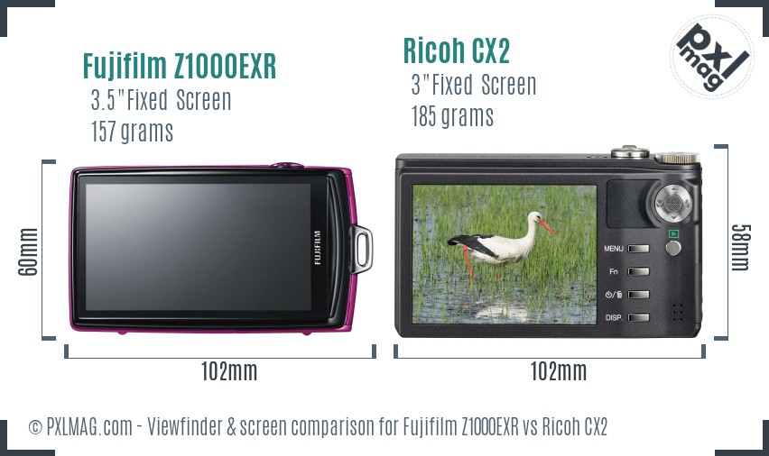 Fujifilm Z1000EXR vs Ricoh CX2 Screen and Viewfinder comparison