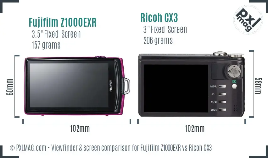 Fujifilm Z1000EXR vs Ricoh CX3 Screen and Viewfinder comparison