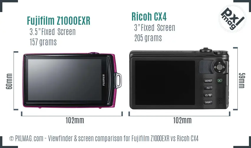 Fujifilm Z1000EXR vs Ricoh CX4 Screen and Viewfinder comparison