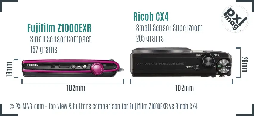 Fujifilm Z1000EXR vs Ricoh CX4 top view buttons comparison