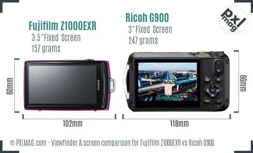 Fujifilm Z1000EXR vs Ricoh G900 Screen and Viewfinder comparison