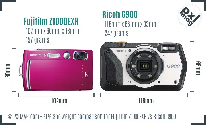 Fujifilm Z1000EXR vs Ricoh G900 size comparison