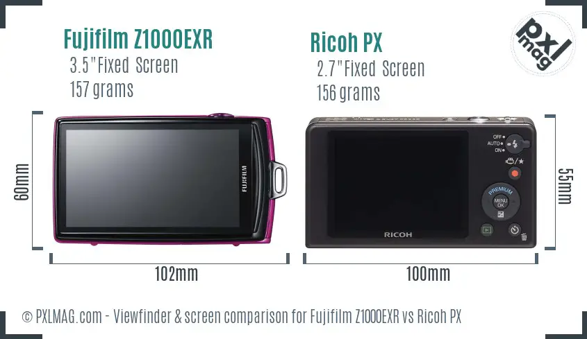 Fujifilm Z1000EXR vs Ricoh PX Screen and Viewfinder comparison