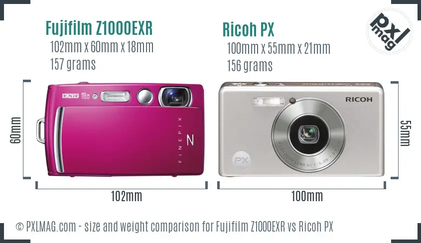 Fujifilm Z1000EXR vs Ricoh PX size comparison