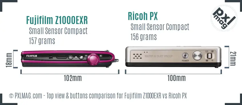 Fujifilm Z1000EXR vs Ricoh PX top view buttons comparison